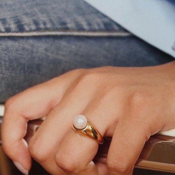 NEW 18K Gold Plated Round Pearl Ring - Picture 8 of 8